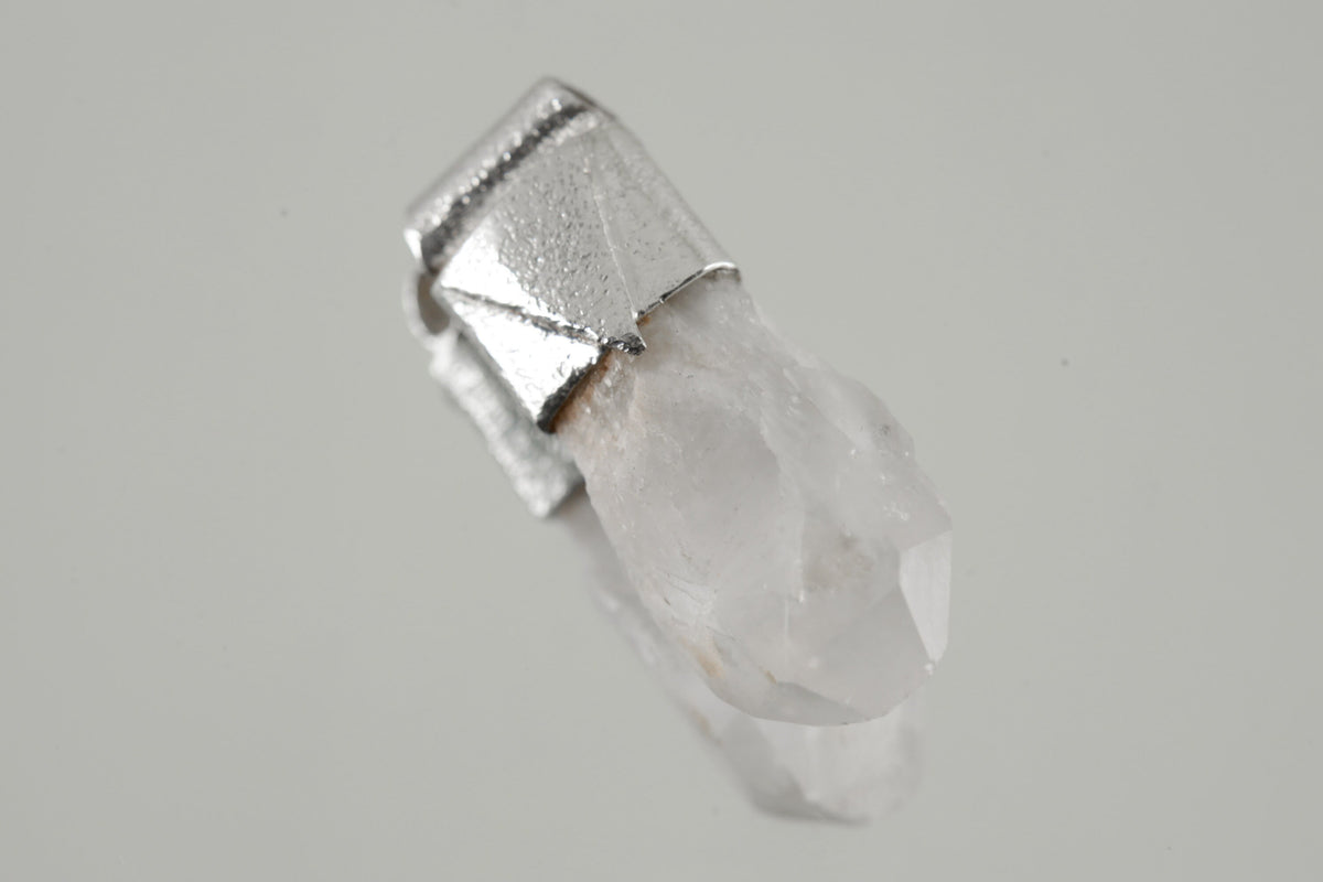 Australian Drusy White Phantom Quartz Point - Stack Pendant - Organic Textured 925 Sterling Silver - Crystal Necklace