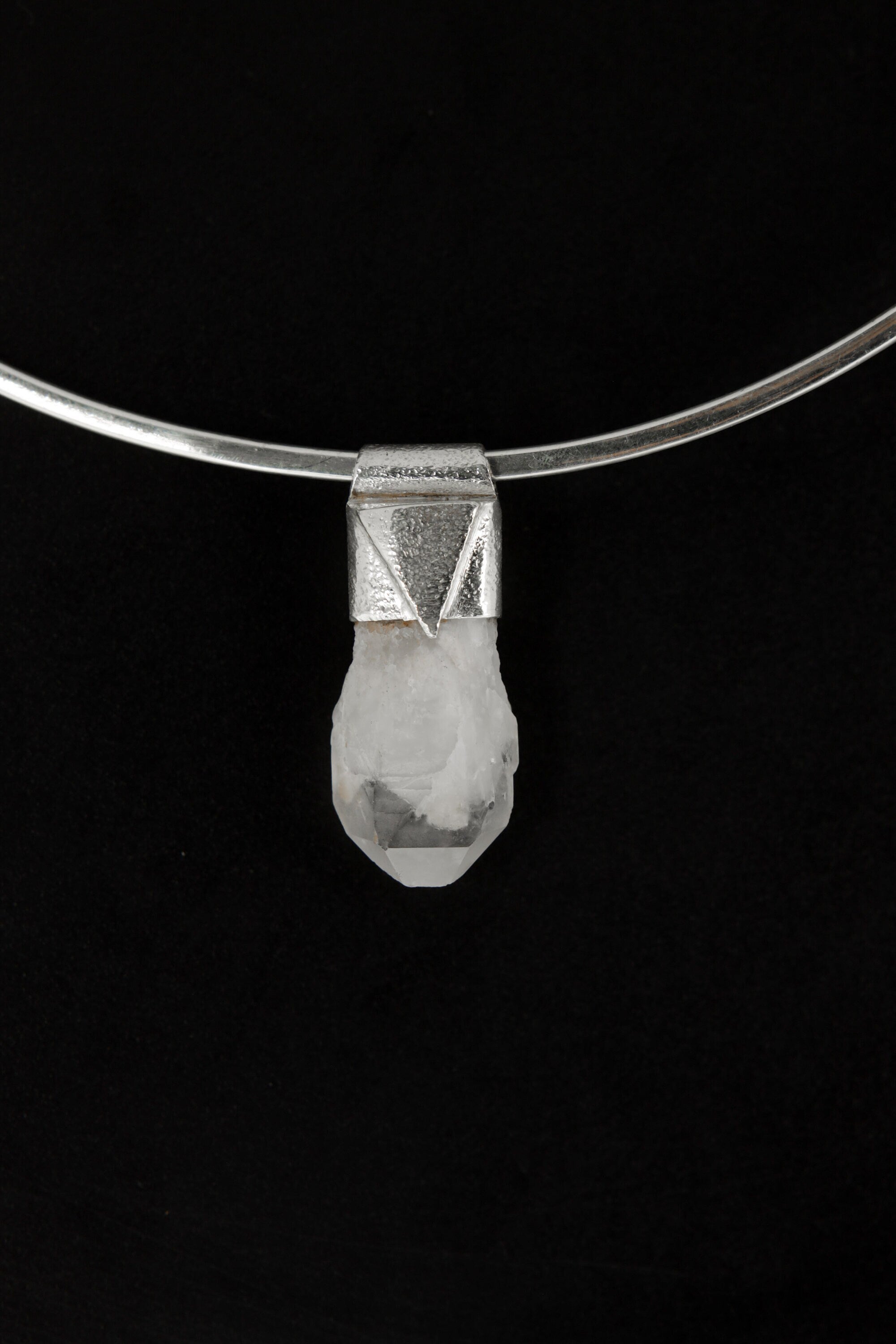 Australian Drusy White Phantom Quartz Point - Stack Pendant - Organic Textured 925 Sterling Silver - Crystal Necklace