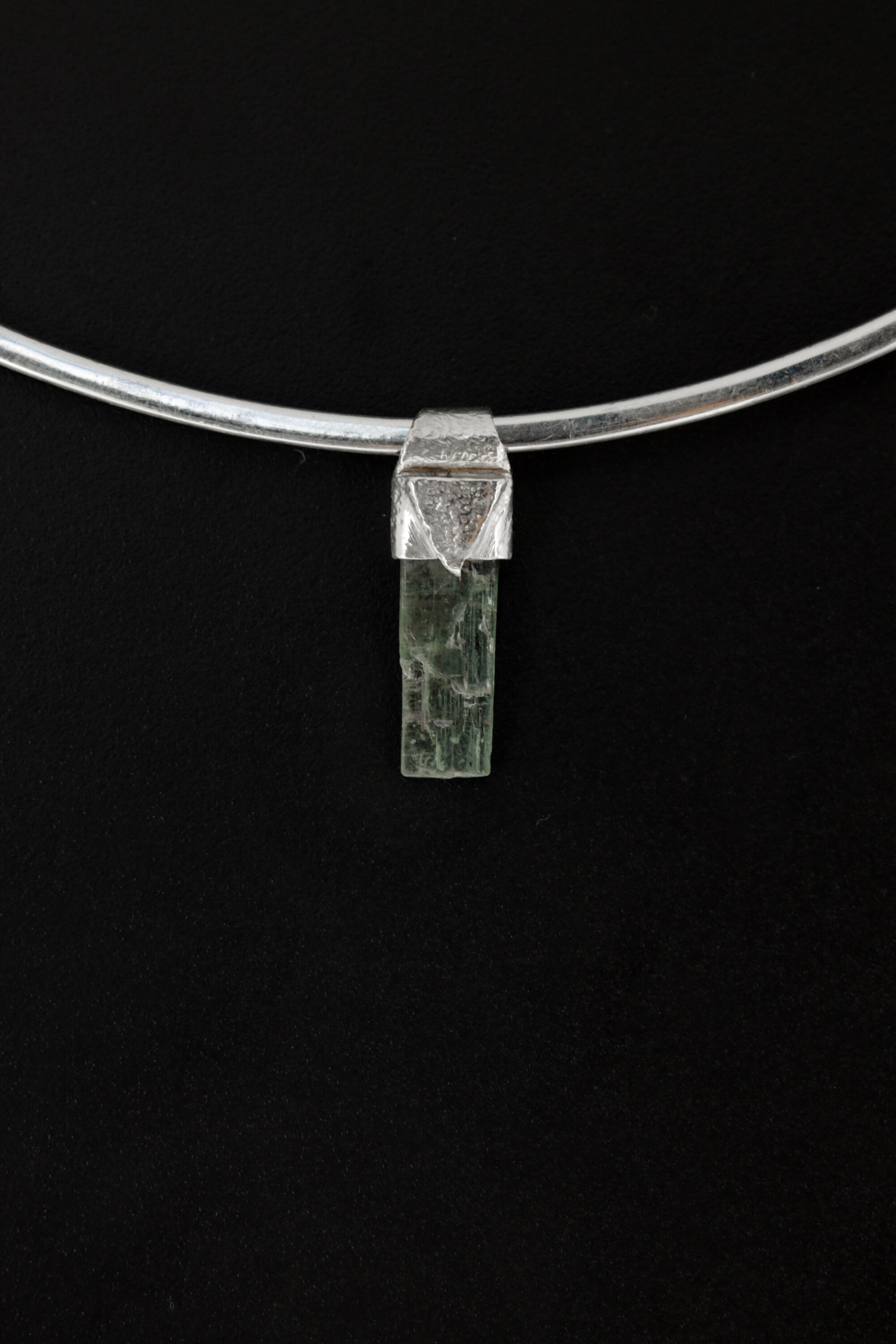Small Natural Gem Aquamarine - Stack Pendant - Organic Textured 925 Sterling Silver - Crystal Necklace